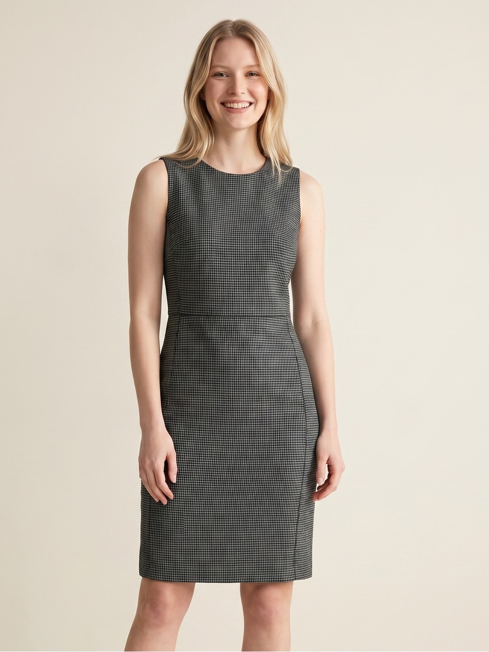 LOFT Black White Textured Knit Sheath Dress Sleeveless Career Chic